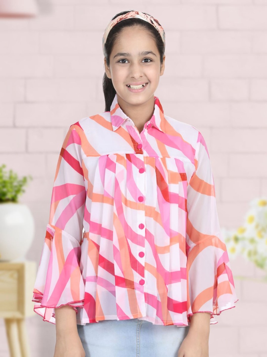 Kids Cutiekins Tops | Buy Cutiekins White & Pink Crepe Shirt Style Top - Apparel For Girls