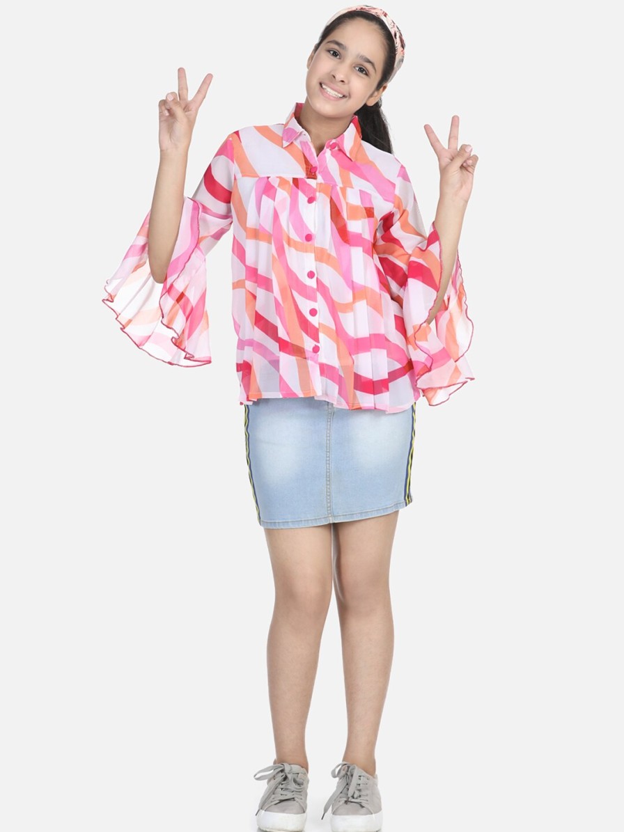 Kids Cutiekins Tops | Buy Cutiekins White & Pink Crepe Shirt Style Top - Apparel For Girls