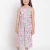 Kids Nauti Nati Dungarees & Jumpsuits | Buy Nauti Nati Girls Pink & Green Printed Basic Jumpsuit With Styled Back - Apparel For Girls