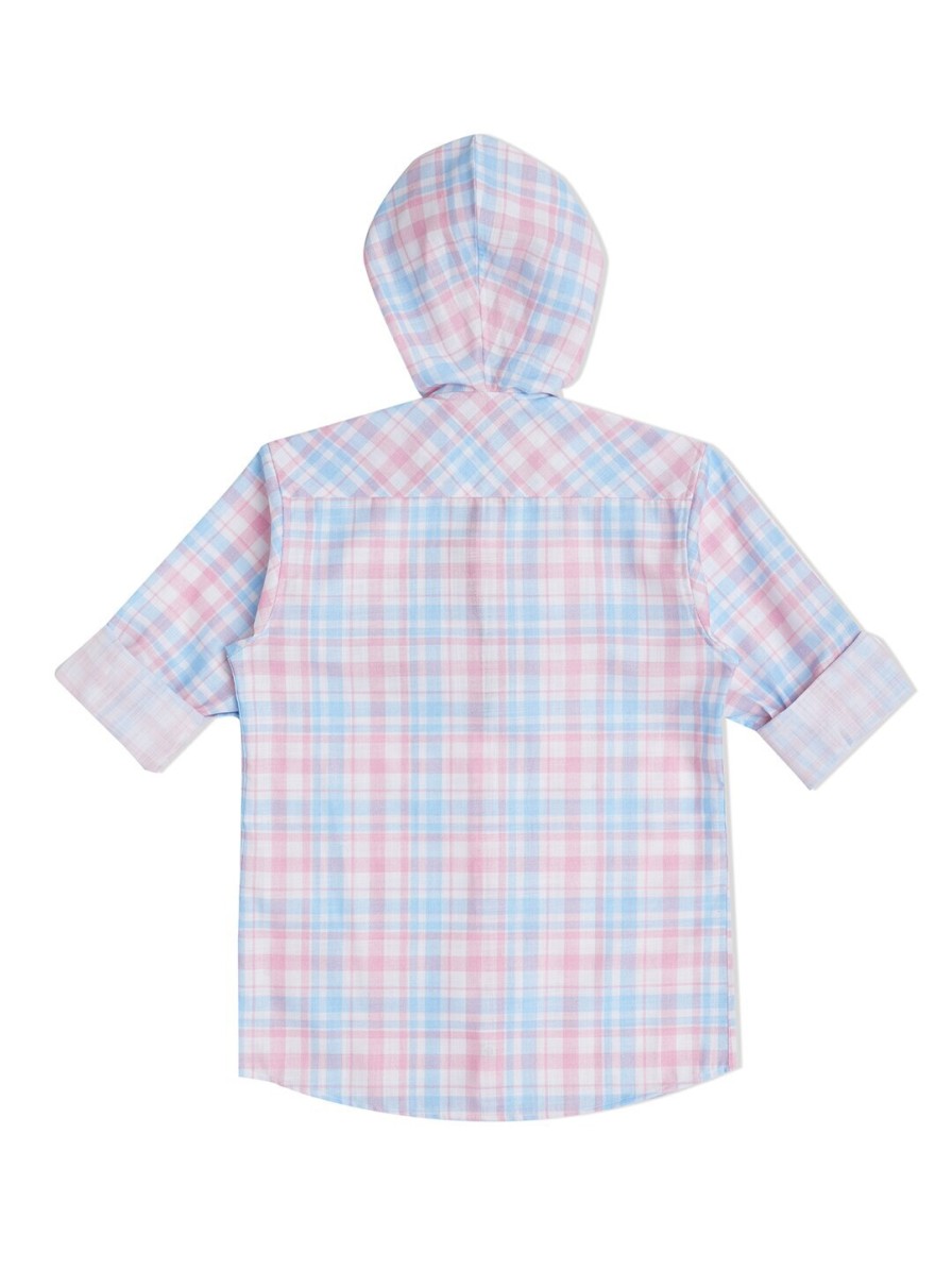 Kids CAVIO Shirts | Buy Cavio Boys Smart Fit Hooded Tartan Checked Opaque Casual Shirt With A T Shirt - Apparel For Boys