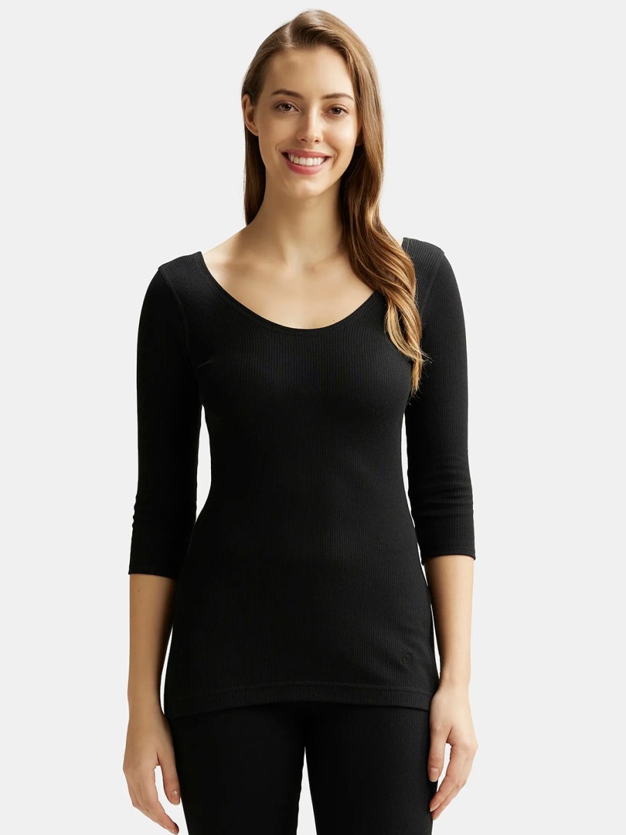 Women JocHot Camisoles & Thermals | Buy Jockey Women Black Ribbed Thermal Top 2503 0105 - Apparel For Women