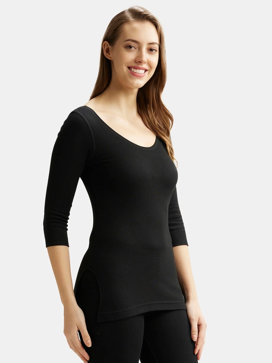 Women JocHot Camisoles & Thermals | Buy Jockey Women Black Ribbed Thermal Top 2503 0105 - Apparel For Women