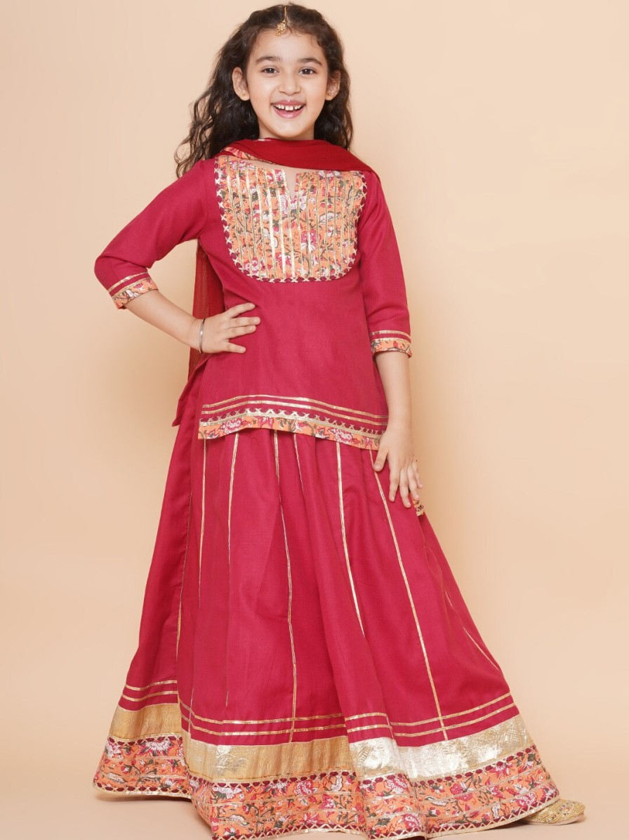 Kids Bitiya by Bhama Lehenga Choli | Buy Bitiya By Bhama Girls Gotta Patti Cotton Ready To Wear Lehenga & Blouse With Dupatta - Apparel For Girls