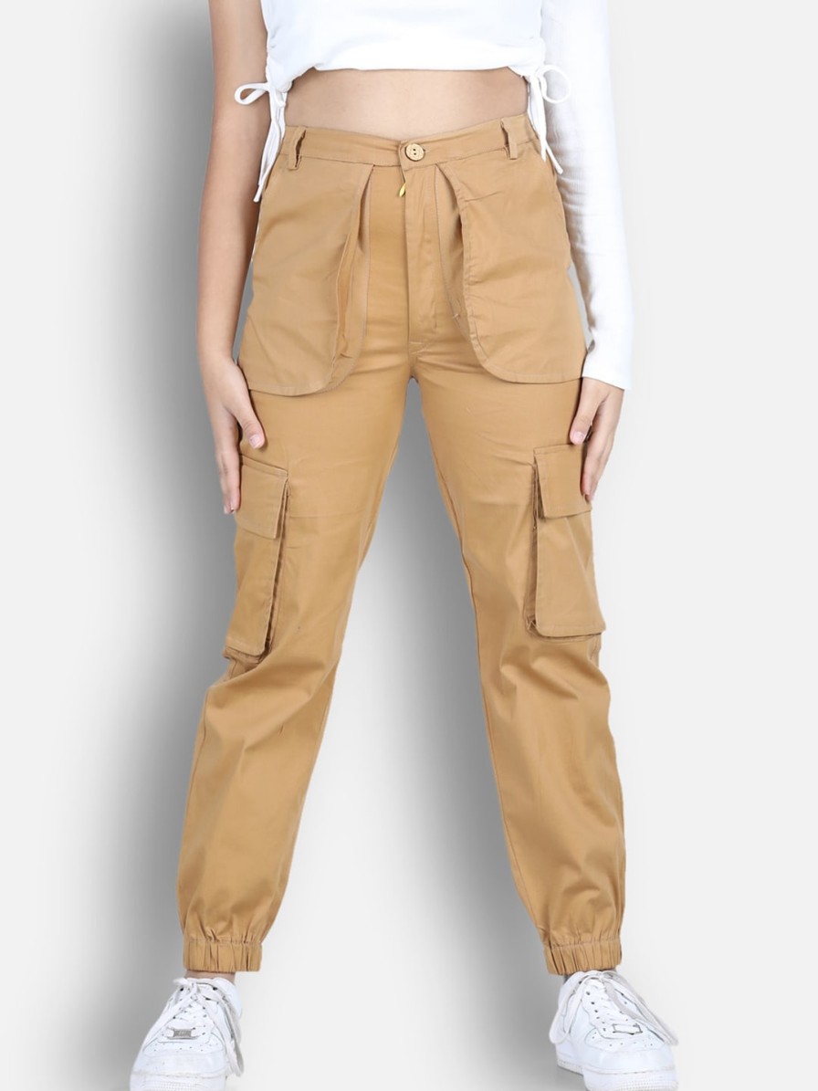 Kids Cutiekins Jeans, Trousers & Capris | Buy Cutiekins Girls Camel Brown High Rise Cargos Trouser - Apparel For Girls