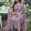 Women Indo Era Kurtas & Suits | Buy Indo Era Lavender & Red Floral Embroidered Pure Cotton Kurta With Trousers & Dupatta - Apparel For Women