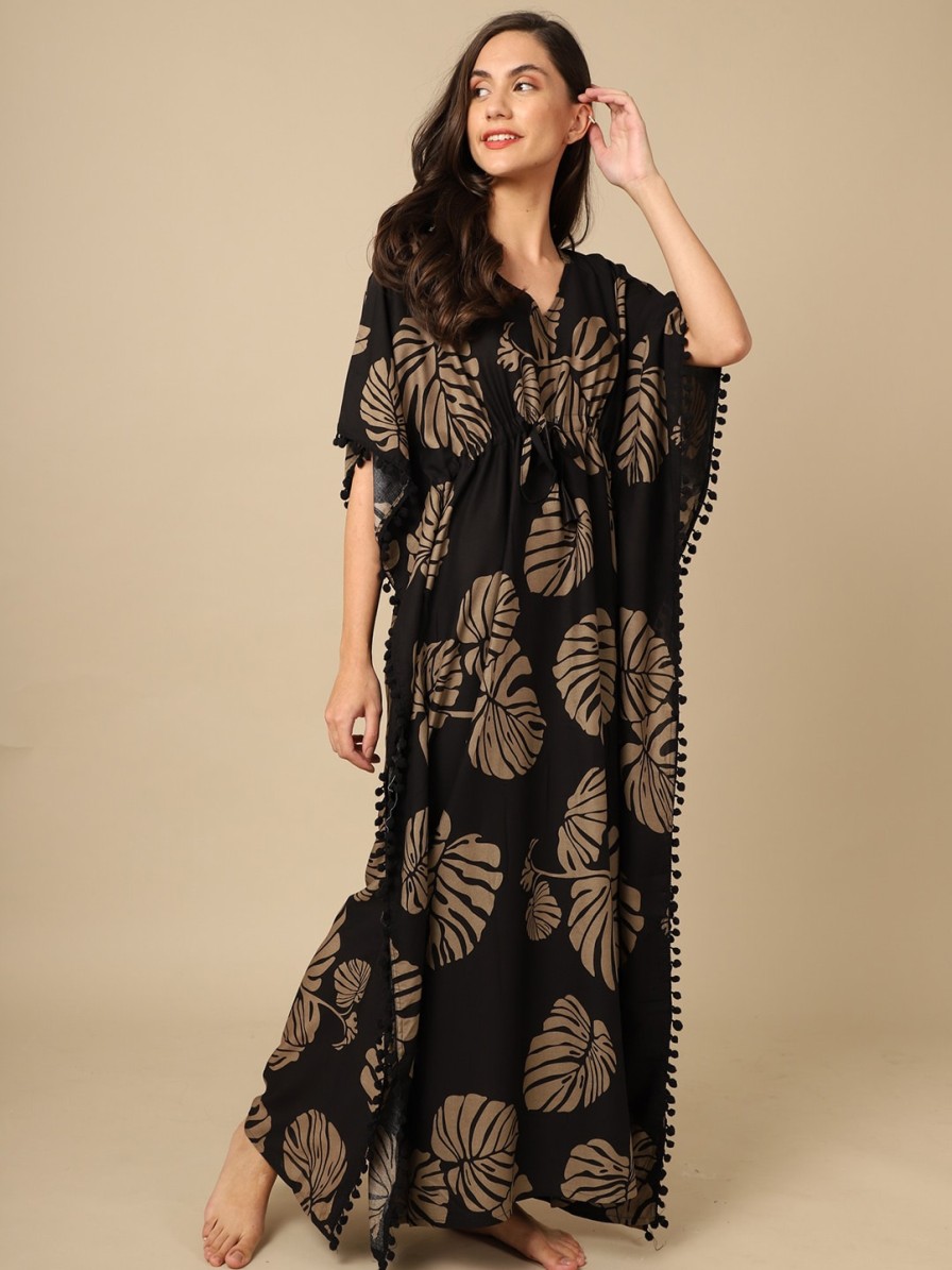 Women Boston Club Sleepwear & Loungewear | Buy Boston Club Black Printed Maxi Nightdress - Apparel For Women