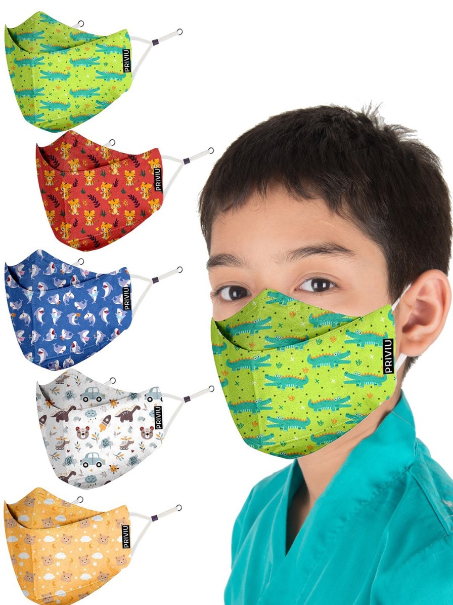 Kids PRIVIU Masks & Protective Gears | Buy Priviu Kids Pack Of 5 Printed 4 Ply Anti Bacterial Face Masks - Accessories For Unisex Kids