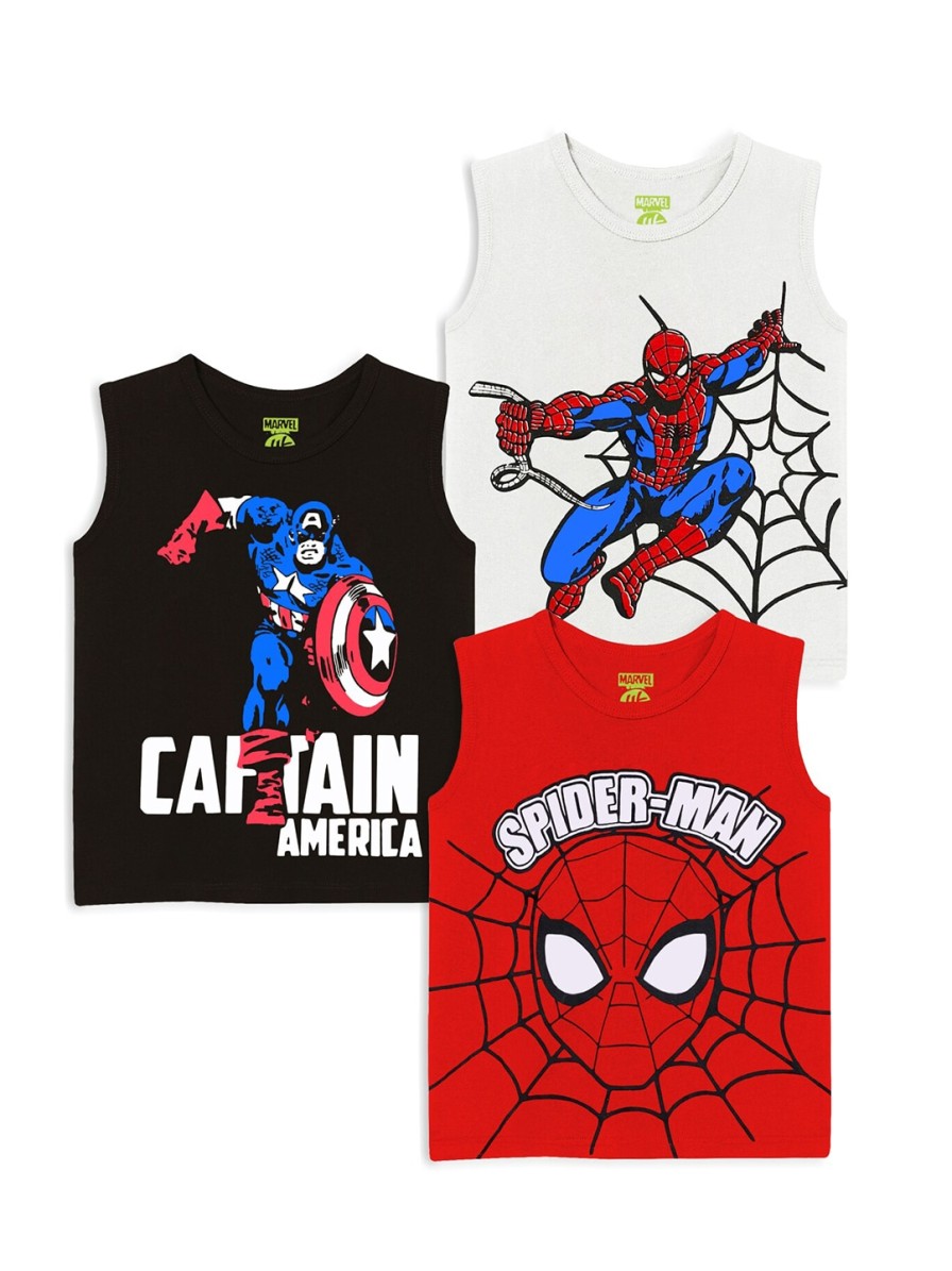 Kids YK Marvel Yk | Buy Yk Marvel Infant Boys Pack Of 3 Spiderman & Captain America Print Sleeveless T Shirt - Apparel For Boys