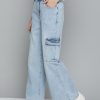 Women Mast & Harbour Jeans | Buy Mast & Harbour Women Blue Flared Light Fade Stretchable Cargo Jeans - Apparel For Women