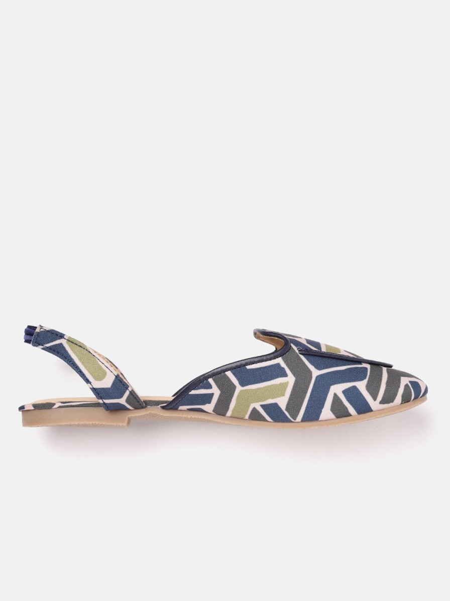 Kids Sangria Flats | Buy Sangria Girls Teal Blue & Off White Geometric Printed Mules - Footwear For Girls