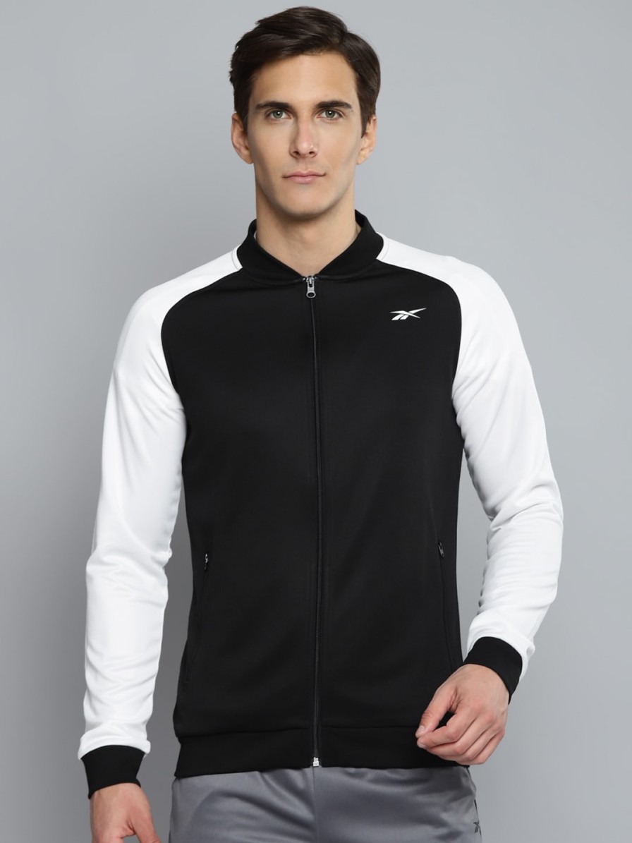 Men Reebok Jackets & Sweatshirts | Buy Reebok Men Black & White Training Hustle Sporty Jacket - Apparel For Men