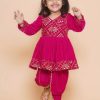 Kids BAESD Kurta Sets | Buy Baesd Girls Ethnic Motifs Embroidered Velvet A Line Mirror Work Kurti With Dhoti Pant - Apparel For Girls