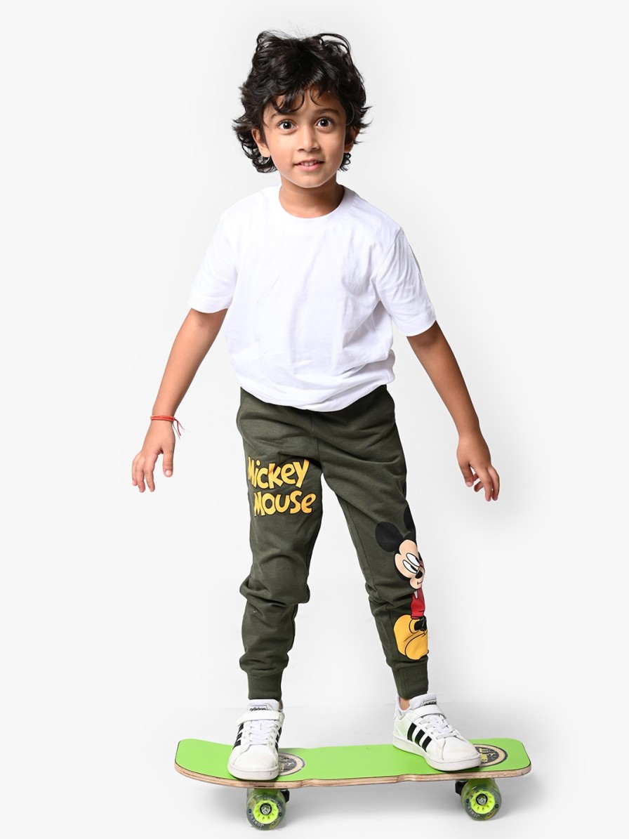 Kids Nap Chief Track Pants & Pyjamas | Buy Nap Chief Boys Mickey Mouse Olive Green Joggers - Apparel For Boys