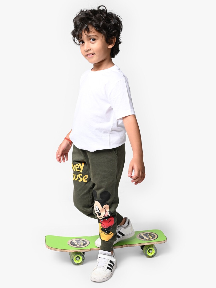 Kids Nap Chief Track Pants & Pyjamas | Buy Nap Chief Boys Mickey Mouse Olive Green Joggers - Apparel For Boys