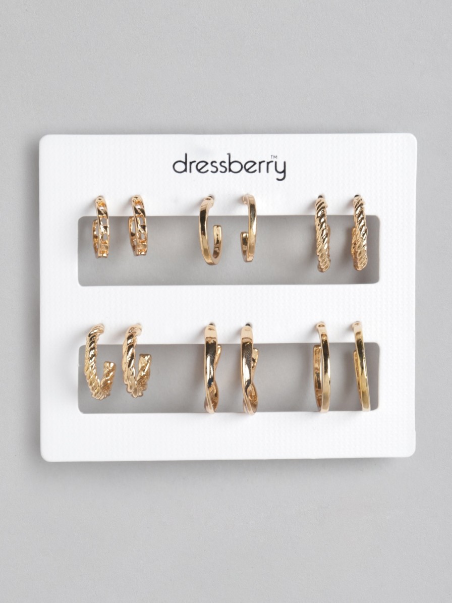 Women DressBerry Earrings | Buy Dressberry Set Of 6 Gold Plated Crescent Shaped Half Hoop Earrings - Accessories For Women