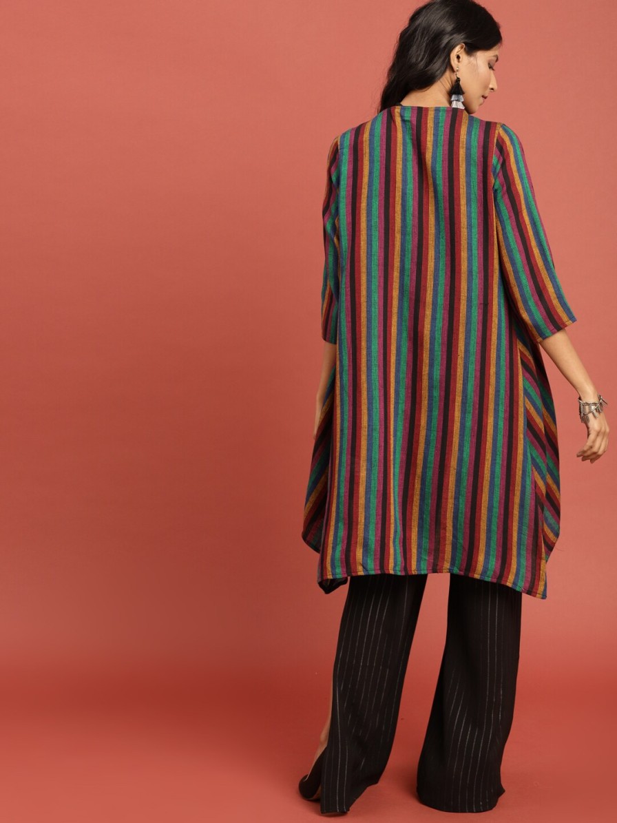 Women Taavi Shrugs | Buy Taavi Women Multicoloured Striped South Cotton Woven Legacy Longline Waterfall Shrug - Apparel For Women