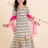 Kids pspeaches Kurta Sets | Buy Pspeaches Girls Off White Floral Yoke Design Empire Pure Cotton Kurti With Skirt & With Dupatta - Apparel For Girls